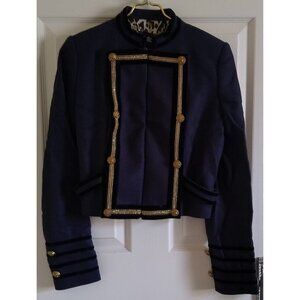 Just Cavalli Women's Military Jacket Navy Blue & Black & Gold Trim Italy Size 40